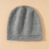 Unisex Pure Cashmere Knit Cap Cashmere Beanie Hat Curl Edge Grey M