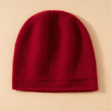 Unisex Pure Cashmere Knit Cap Cashmere Beanie Hat Curl Edge Claret M