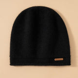 Unisex Pure Cashmere Knit Cap Cashmere Beanie Hat Curl Edge Black M
