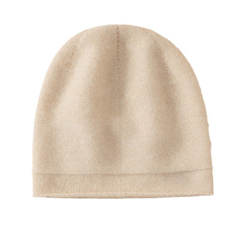 Unisex Pure Cashmere Knit Cap Cashmere Beanie Hat Curl Edge Beige M