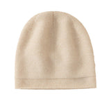 Unisex Pure Cashmere Knit Cap Cashmere Beanie Hat Curl Edge Beige M