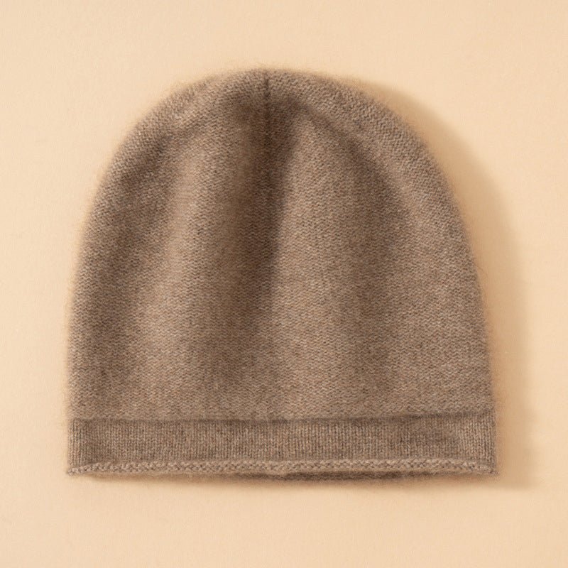 Unisex Pure Cashmere Knit Cap Cashmere Beanie Hat Curl Edge Taupe M