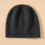 Unisex Pure Cashmere Knit Cap Cashmere Beanie Hat Curl Edge Dark Grey M