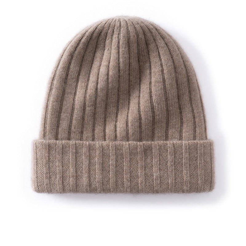 Unisex Ribbed Cashmere Beanie Hat Cashmere Winter Cap Knit Cuffed Multi Colors Taupe M