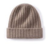 Unisex Ribbed Cashmere Beanie Hat Cashmere Winter Cap Knit Cuffed Multi Colors Taupe M