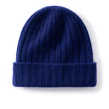 Unisex Ribbed Cashmere Beanie Hat Cashmere Winter Cap Knit Cuffed Multi Colors Klein Blue M