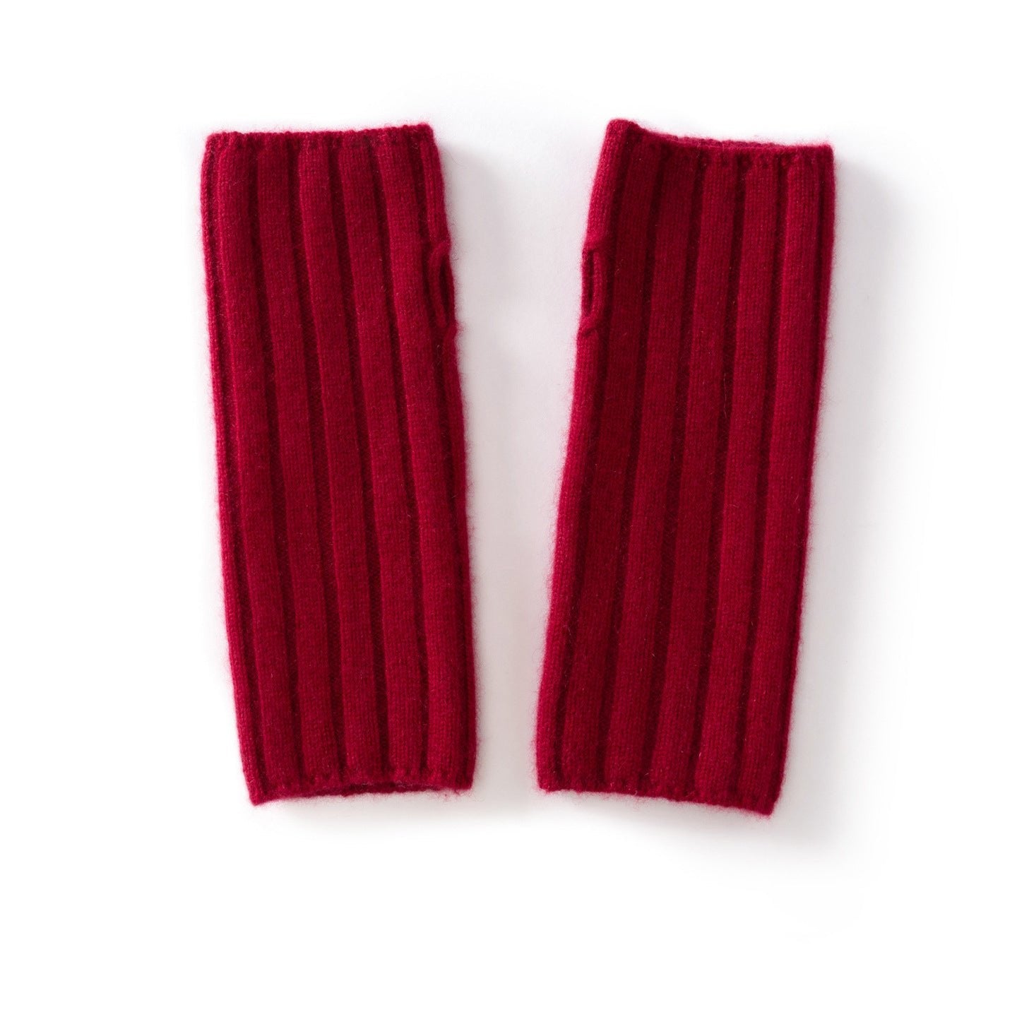 Unisex Ribbed Cashmere Hand Warmers Fingerless Cashmere Gloves Claret M