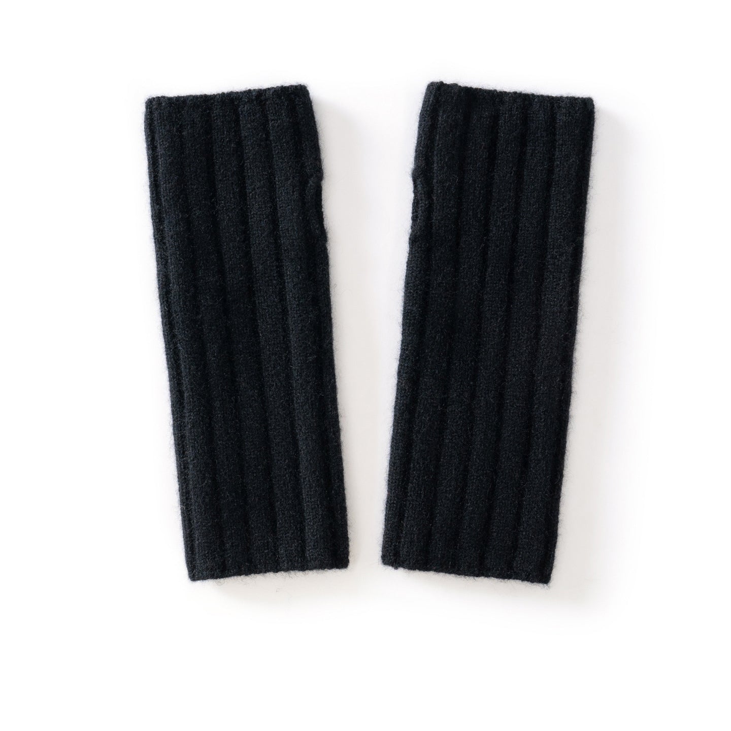 Unisex Ribbed Cashmere Hand Warmers Fingerless Cashmere Gloves Black M