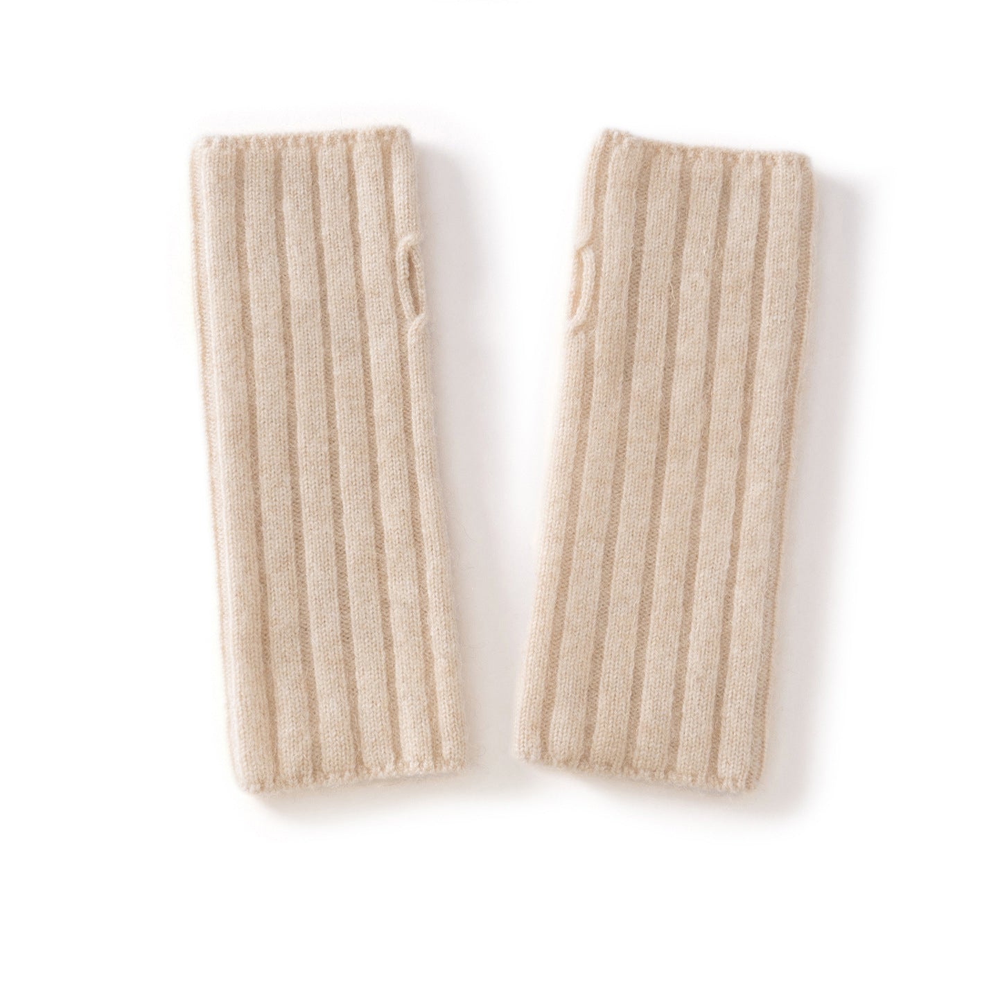 Unisex Ribbed Cashmere Hand Warmers Fingerless Cashmere Gloves Beige M