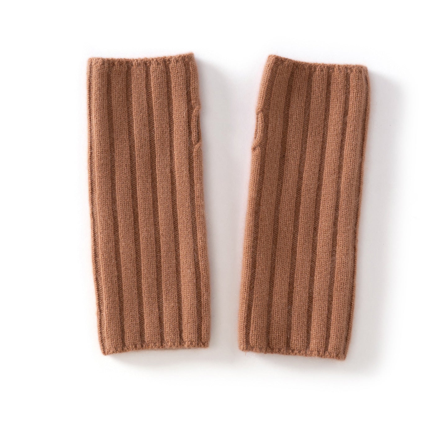 Unisex Ribbed Cashmere Hand Warmers Fingerless Cashmere Gloves Brown M