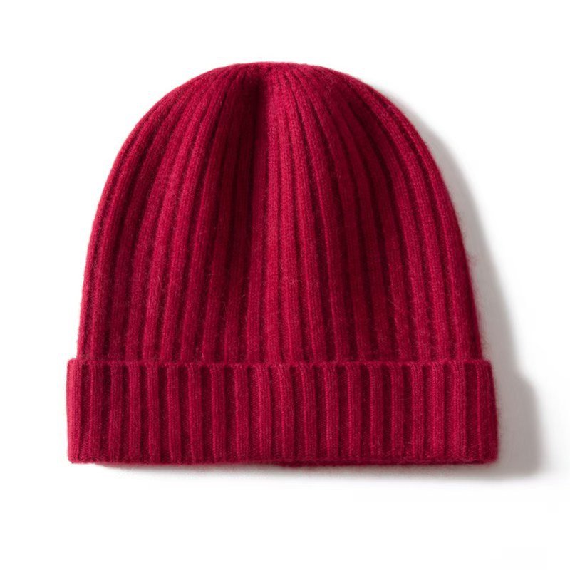 Unisex Ribbed Knit Cashmere Hats Warm Deep Cashmere Beanie Claret M