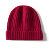 Unisex Ribbed Knit Cashmere Hats Warm Deep Cashmere Beanie Claret M