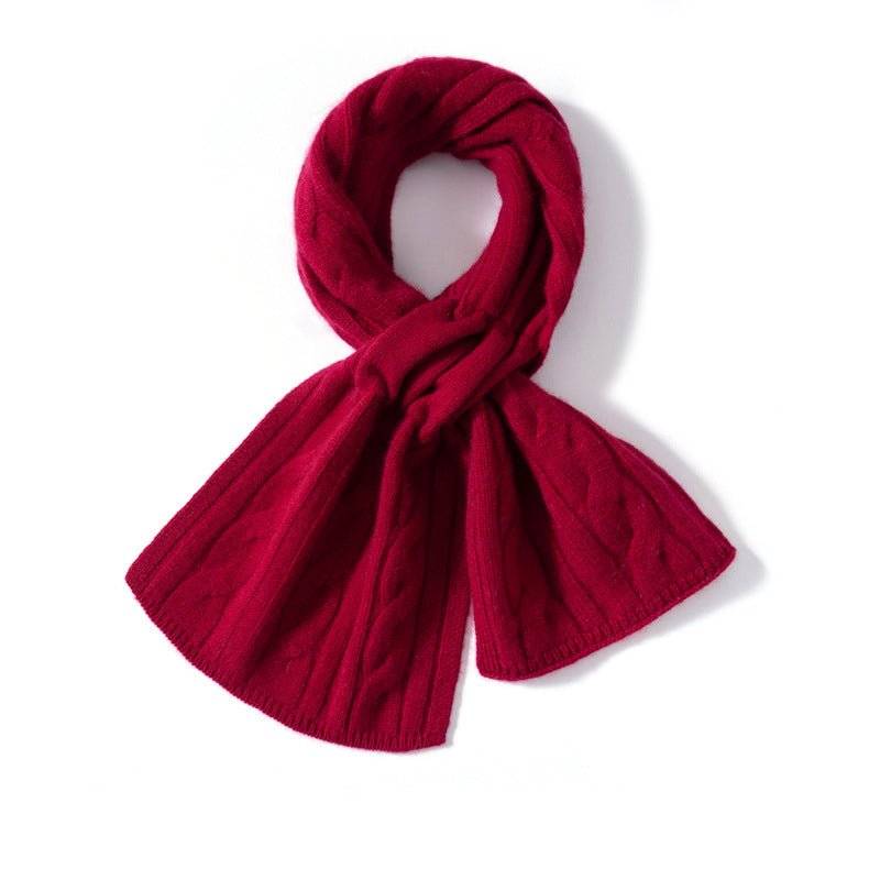 Unisex Short Cable Knit Cashmere Scarf Cashmere Crossover Wrap Claret M
