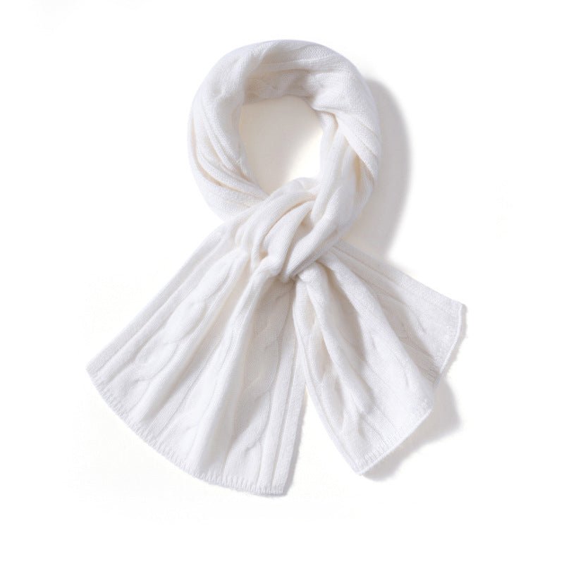 Unisex Short Cable Knit Cashmere Scarf Cashmere Crossover Wrap Ivory M