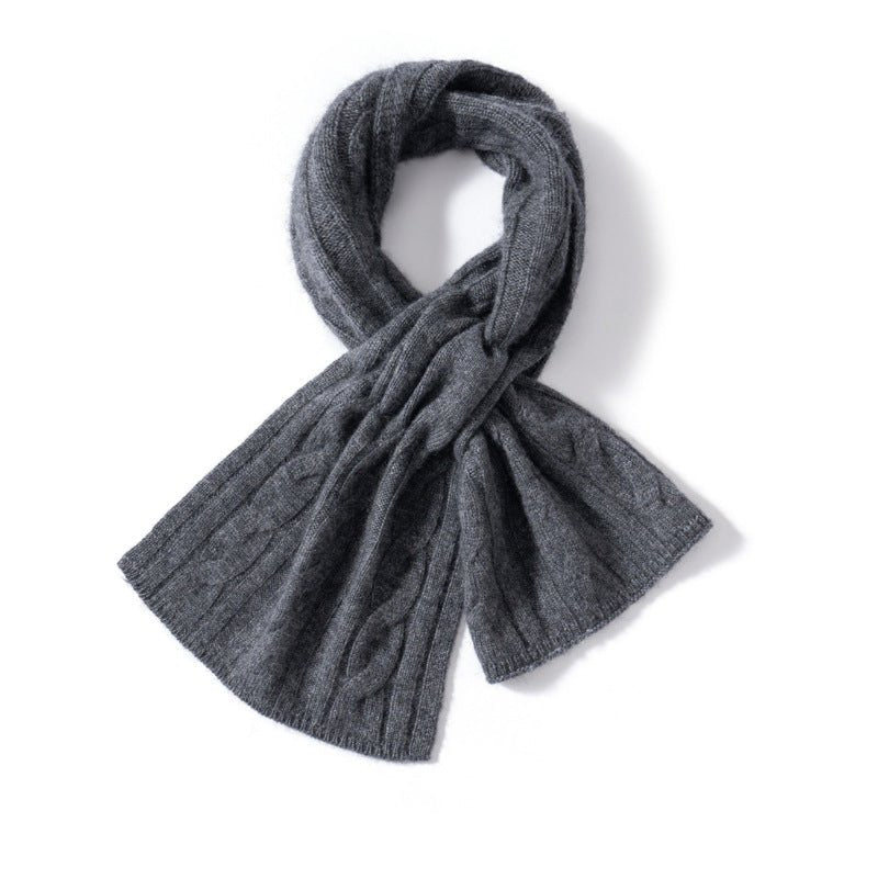 Unisex Short Cable Knit Cashmere Scarf Cashmere Crossover Wrap Grey M