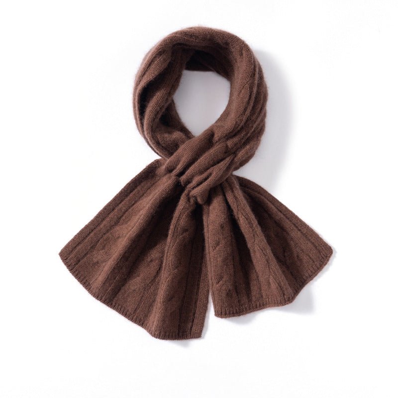 Unisex Short Cable Knit Cashmere Scarf Cashmere Crossover Wrap Coffee M