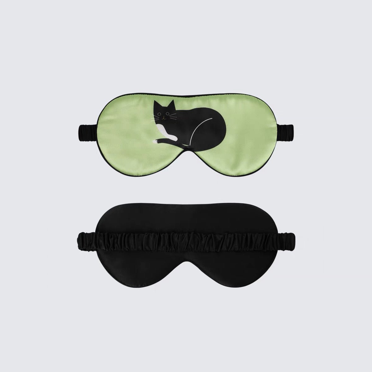 Unisex Silk Eye Mask with Cat Illustration Double Sided Silk Sleep Mask Green M