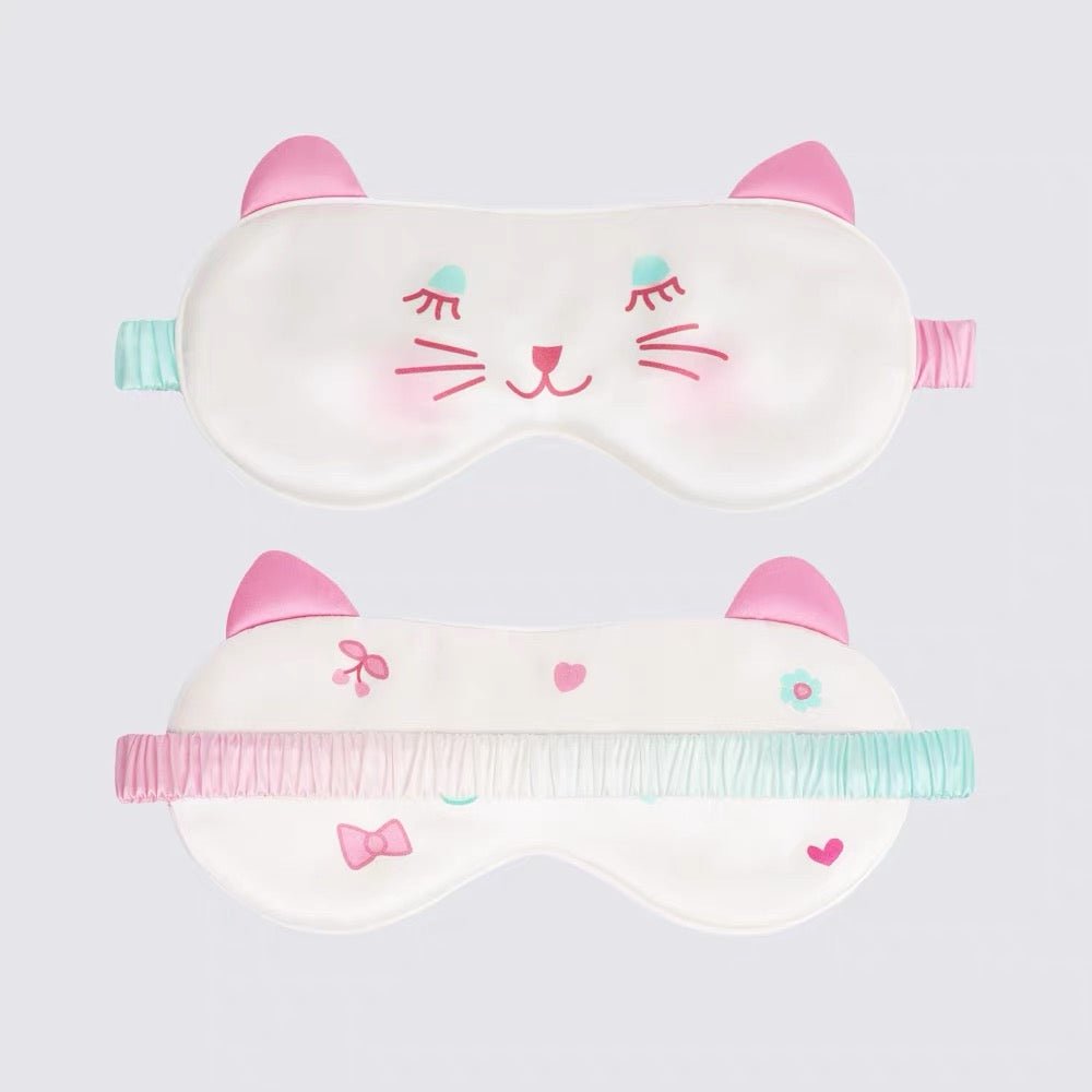 Unisex Silk Eye Mask with Cat Illustration Double Sided Silk Sleep Mask Pink M