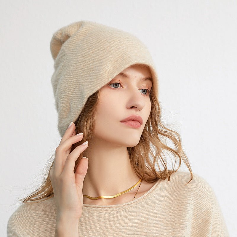 Unisex Slouchy Cashmere Beanie Hat Cashmere Knitted Beanie Stacked Beige M