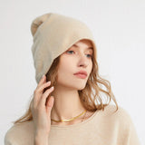 Unisex Slouchy Cashmere Beanie Hat Cashmere Knitted Beanie Stacked Beige M