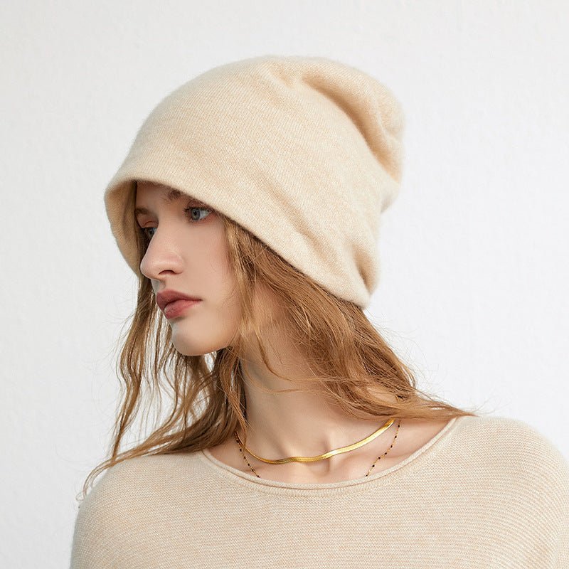 Unisex Slouchy Cashmere Beanie Hat Cashmere Knitted Beanie Stacked Beige M