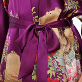 Women Luxury Long 100% Mulberry Vintage Floral Print Silk Kimono Robe