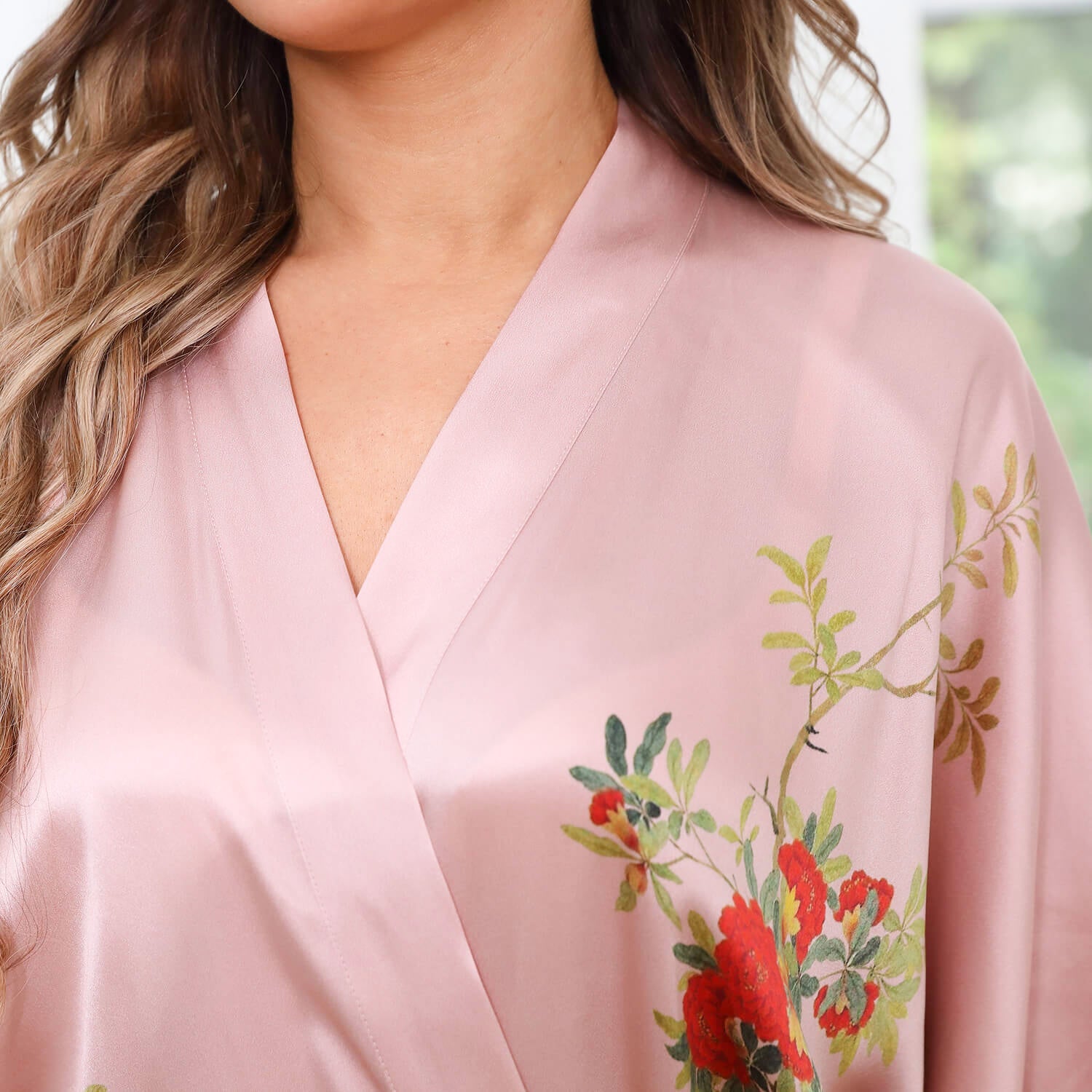 Women Luxury Long 100% Mulberry Vintage Floral Print Silk Kimono Robe