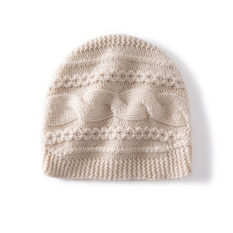 Warm Cashmere Knit Hat Cable Cloche Cashmere Beanie Rib Edge Beige M