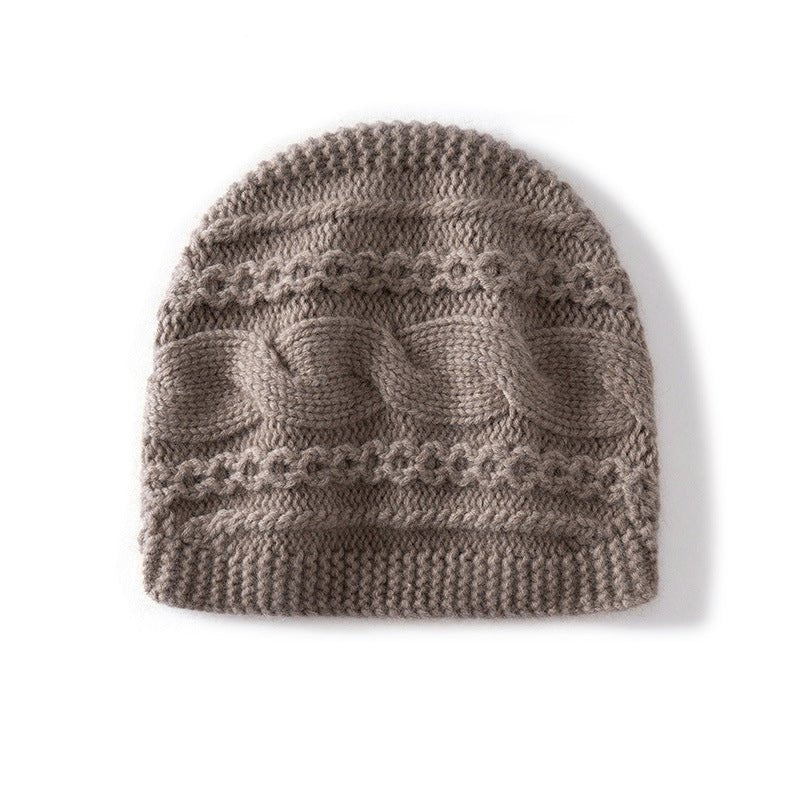 Warm Cashmere Knit Hat Cable Cloche Cashmere Beanie Rib Edge Taupe M