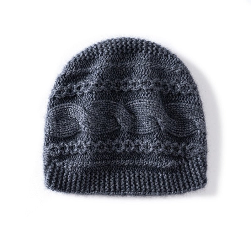Warm Cashmere Knit Hat Cable Cloche Cashmere Beanie Rib Edge Grey M