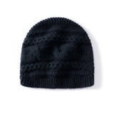 Warm Cashmere Knit Hat Cable Cloche Cashmere Beanie Rib Edge Black M