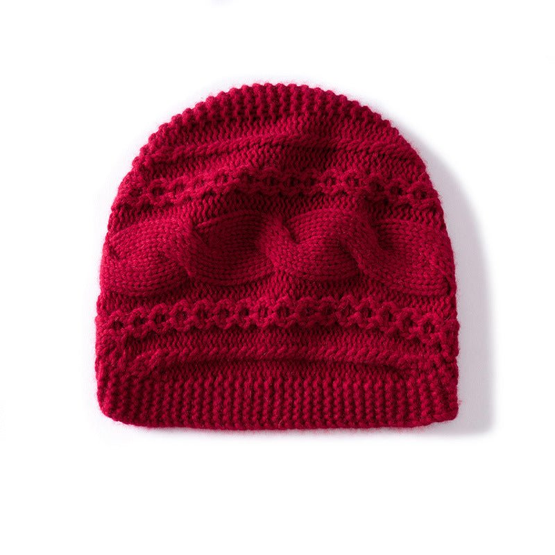 Warm Cashmere Knit Hat Cable Cloche Cashmere Beanie Rib Edge Claret M