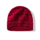 Warm Cashmere Knit Hat Cable Cloche Cashmere Beanie Rib Edge Claret M