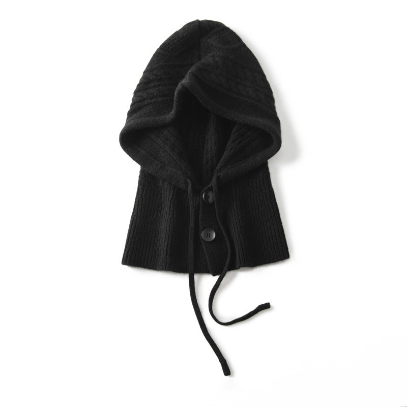 Womens Cashmere Hooded Scarf Soft Warm Drawstring Cashmere Balaclava Black M