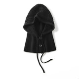 Womens Cashmere Hooded Scarf Soft Warm Drawstring Cashmere Balaclava Black M