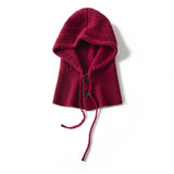 Womens Cashmere Hooded Scarf Soft Warm Drawstring Cashmere Balaclava Claret M