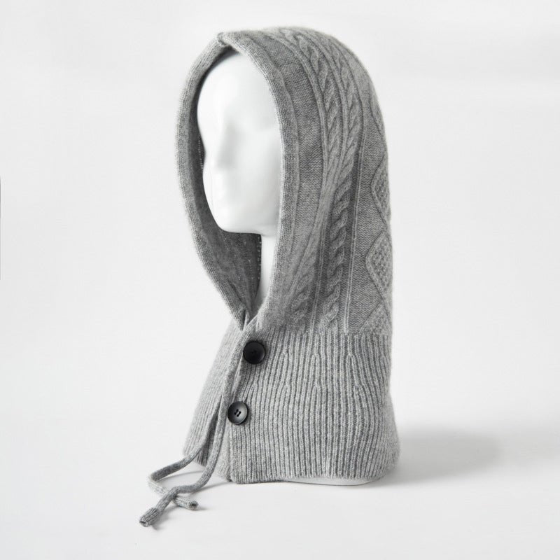 Womens Cashmere Hooded Scarf Soft Warm Drawstring Cashmere Balaclava Gray M