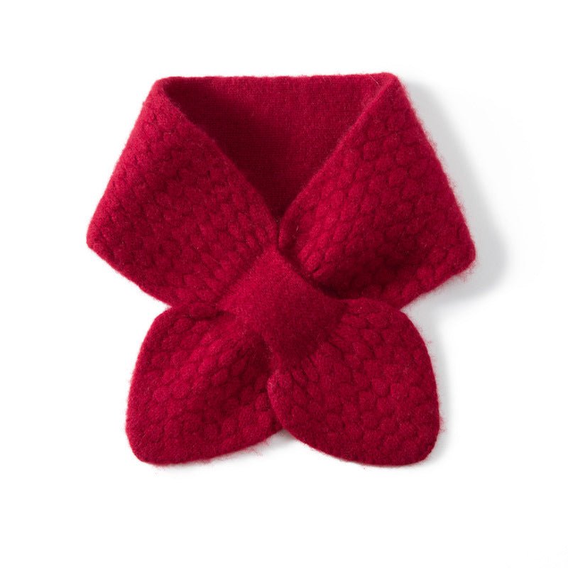 Womens Cashmere Knit Bow Scarf Pull Through Neck Warmer Scarf Red M