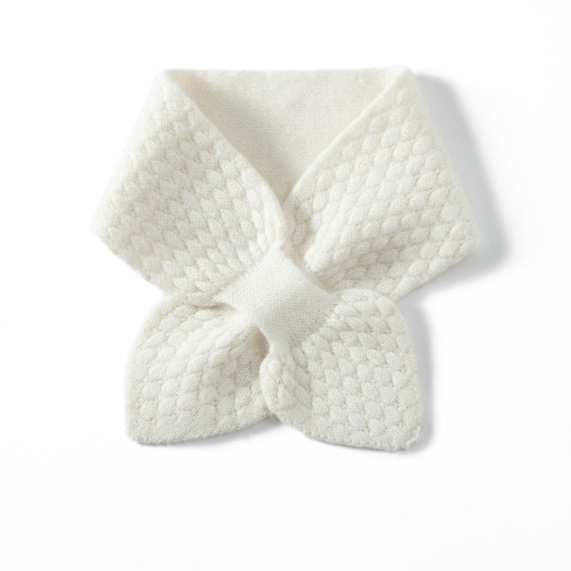 Womens Cashmere Knit Bow Scarf Pull Through Neck Warmer Scarf Ivory M