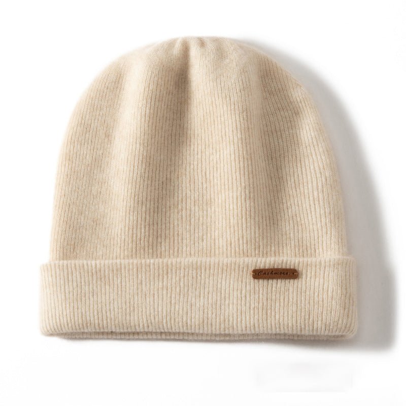 Women and Men Cashmere Beanie Rib Knitted Cashmere Hats Beige M