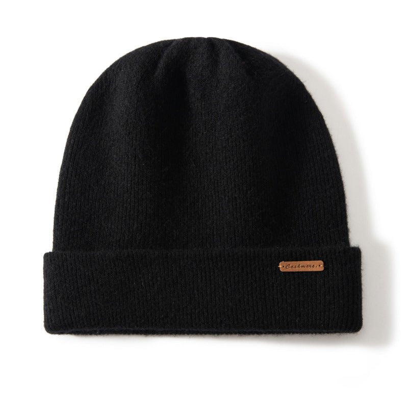 Women and Men Cashmere Beanie Rib Knitted Cashmere Hats Black M