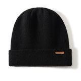 Women and Men Cashmere Beanie Rib Knitted Cashmere Hats Black M