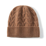 Women And Men Cashmere Cable Knitted Solid Hats Winter Warm Beanie Camel M