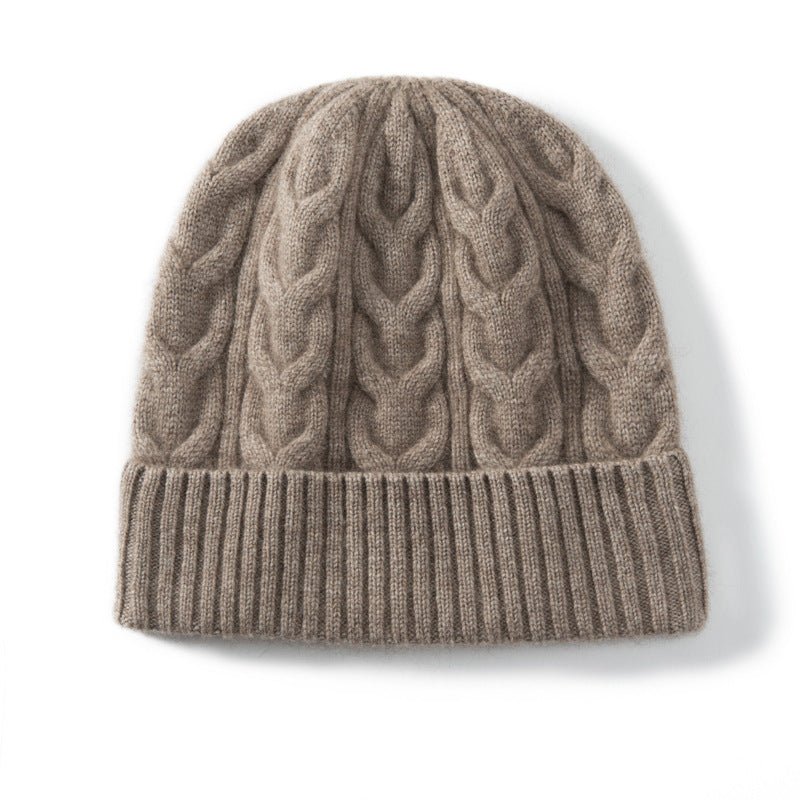 Women And Men Cashmere Cable Knitted Solid Hats Winter Warm Beanie Taupe M