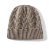 Women And Men Cashmere Cable Knitted Solid Hats Winter Warm Beanie Taupe M