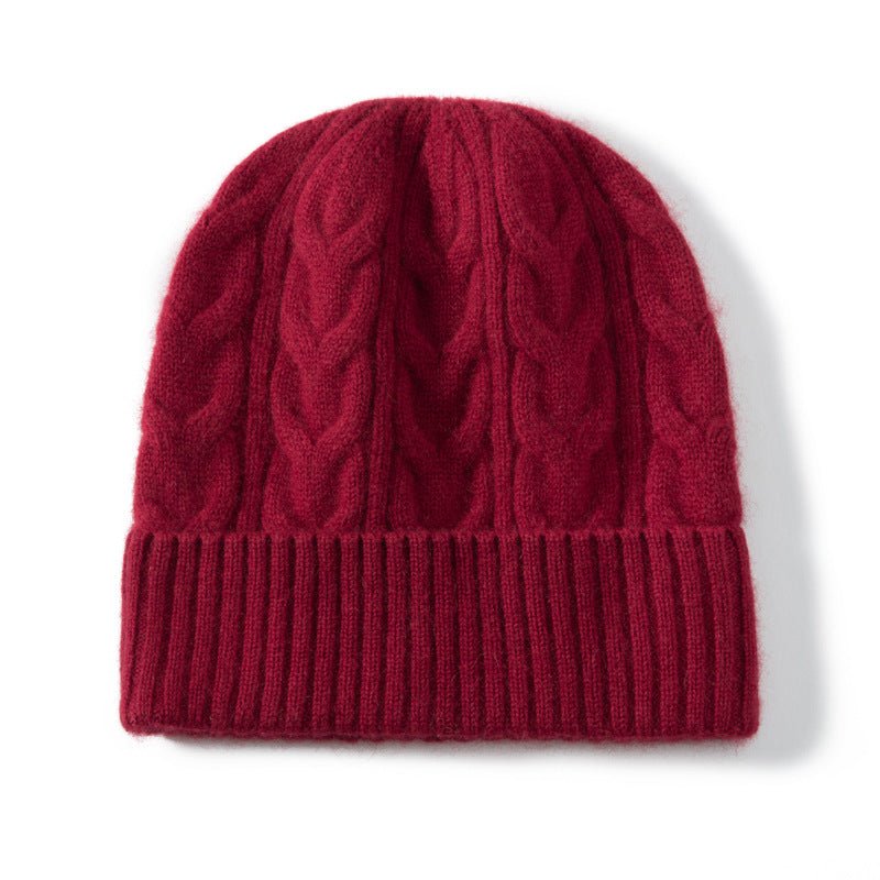 Women And Men Cashmere Cable Knitted Solid Hats Winter Warm Beanie Red M