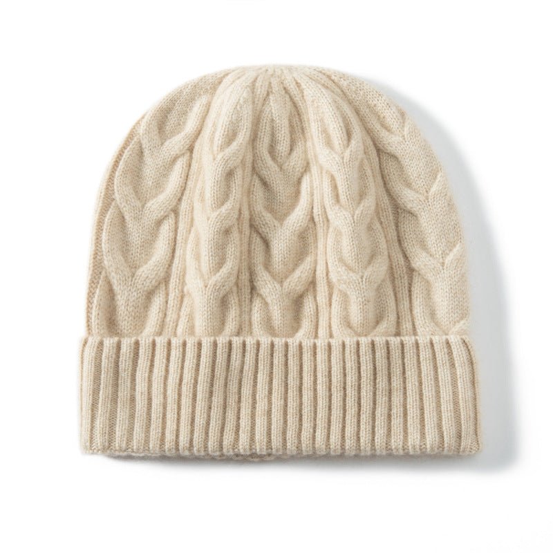 Women And Men Cashmere Cable Knitted Solid Hats Winter Warm Beanie Beige M