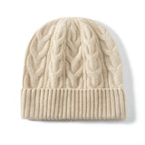 Women And Men Cashmere Cable Knitted Solid Hats Winter Warm Beanie Beige M