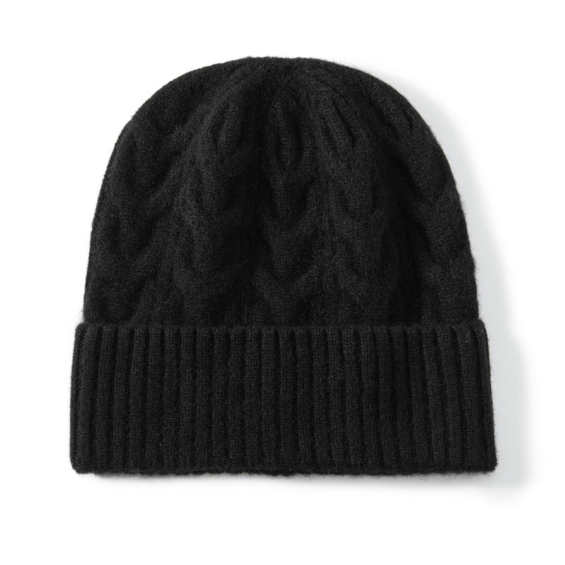 Women And Men Cashmere Cable Knitted Solid Hats Winter Warm Beanie Black M