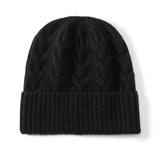 Women And Men Cashmere Cable Knitted Solid Hats Winter Warm Beanie Black M